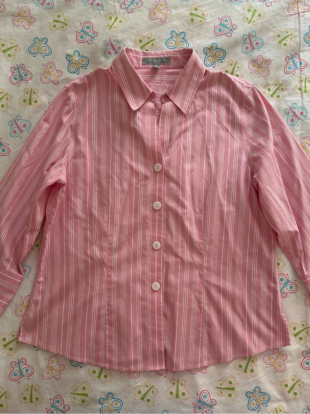 Foxcroft Pink & White Striped Button-Up Shirt